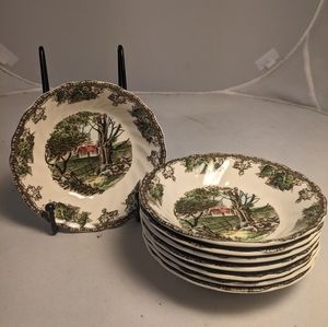 Set of 8, The Friendly Village Fruit / Berry Bowls by Johnson Bros, Stone Wall